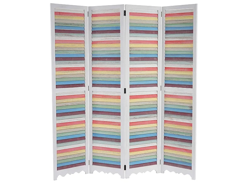 Paravent 4 panneaux en bois blanche 161 x 2 x 170 cm PAR04037