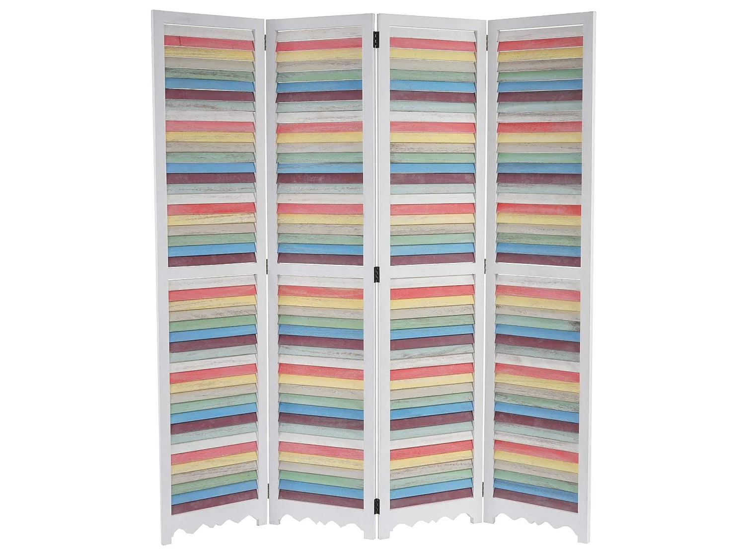 Paravent 4 panneaux en bois blanche 161 x 2 x 170 cm PAR04037