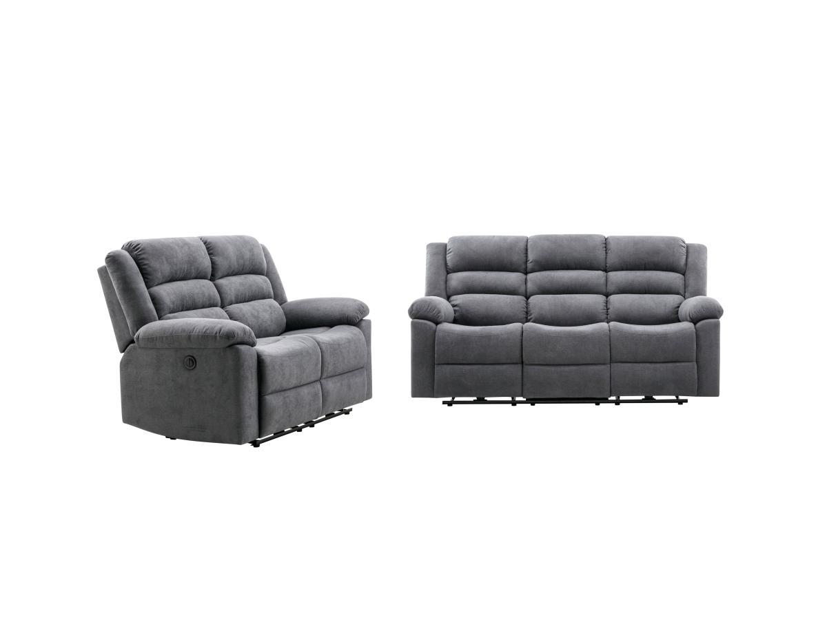 3-Sitzer-Sofa & 2-Sitzer-Sofa - Elektrische Relaxfunktion - Grau - Stoff - günstig online kaufen