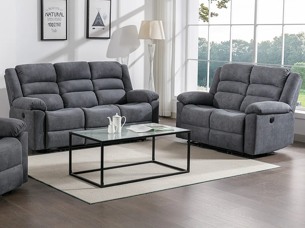 3-Sitzer-Sofa & 2-Sitzer-Sofa - Elektrische Relaxfunktion - Grau - Stoff - BUROLO