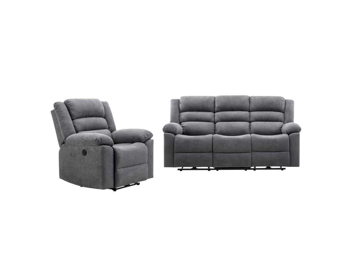 3-Sitzer-Sofa & elektrischer Relaxsessel - Grau - Stoff - BUROLO günstig online kaufen