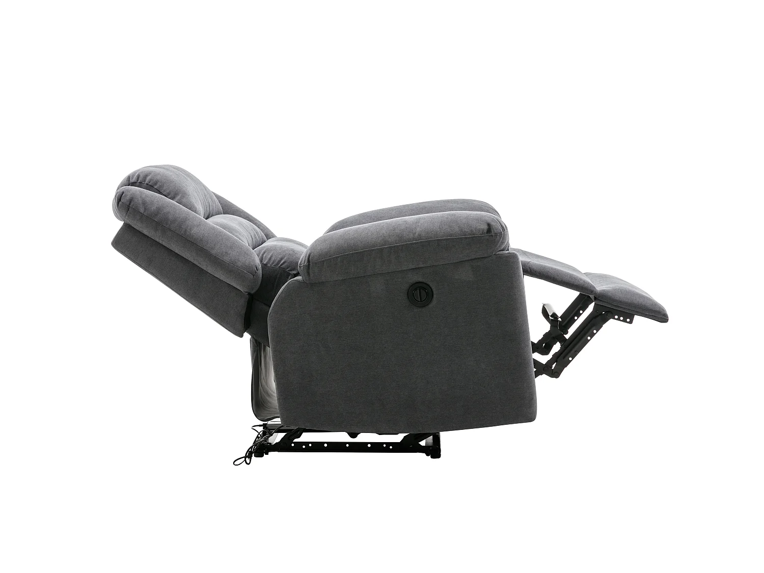 Elektrische driezits-relaxbank en relaxfauteuil van grijze stof BUROLO