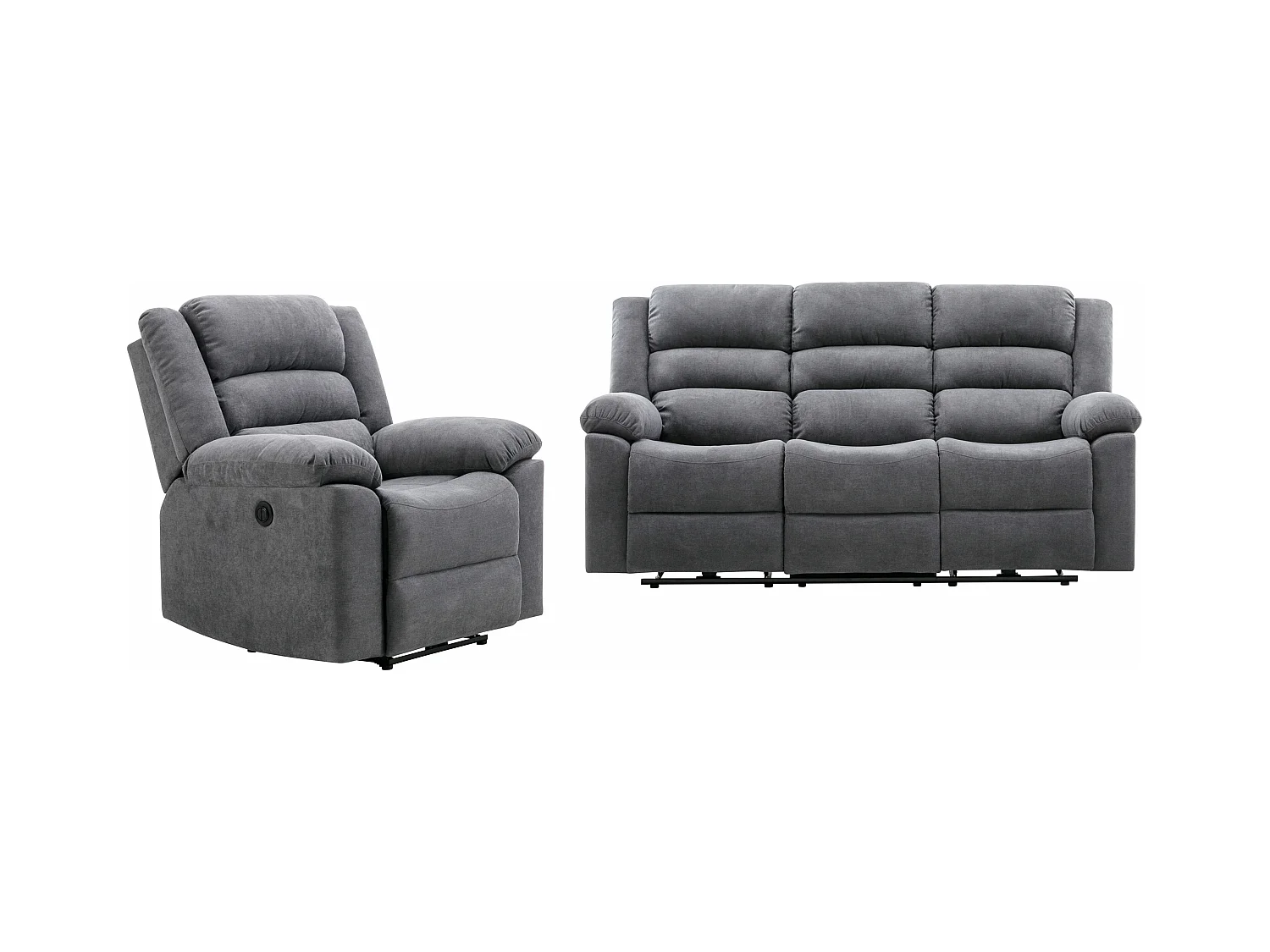 Canapé 3 places et fauteuil relax électrique en tissu gris BUROLO