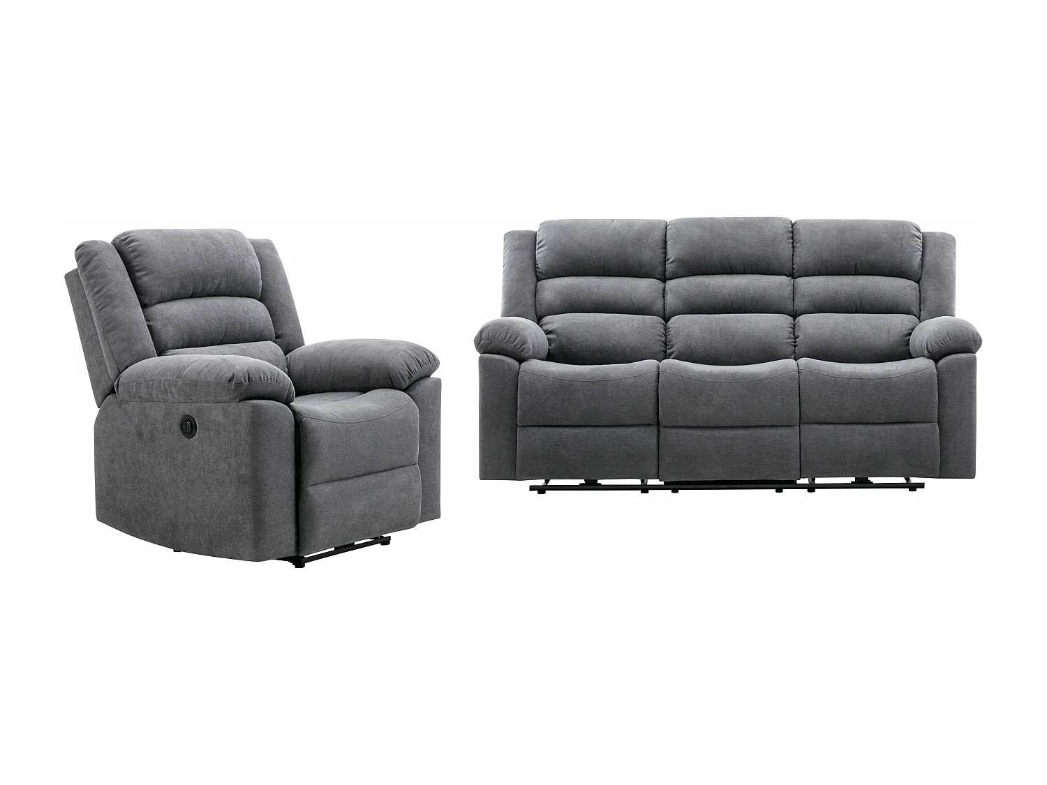 Canapé 3 places et fauteuil relax électrique en tissu gris BUROLO