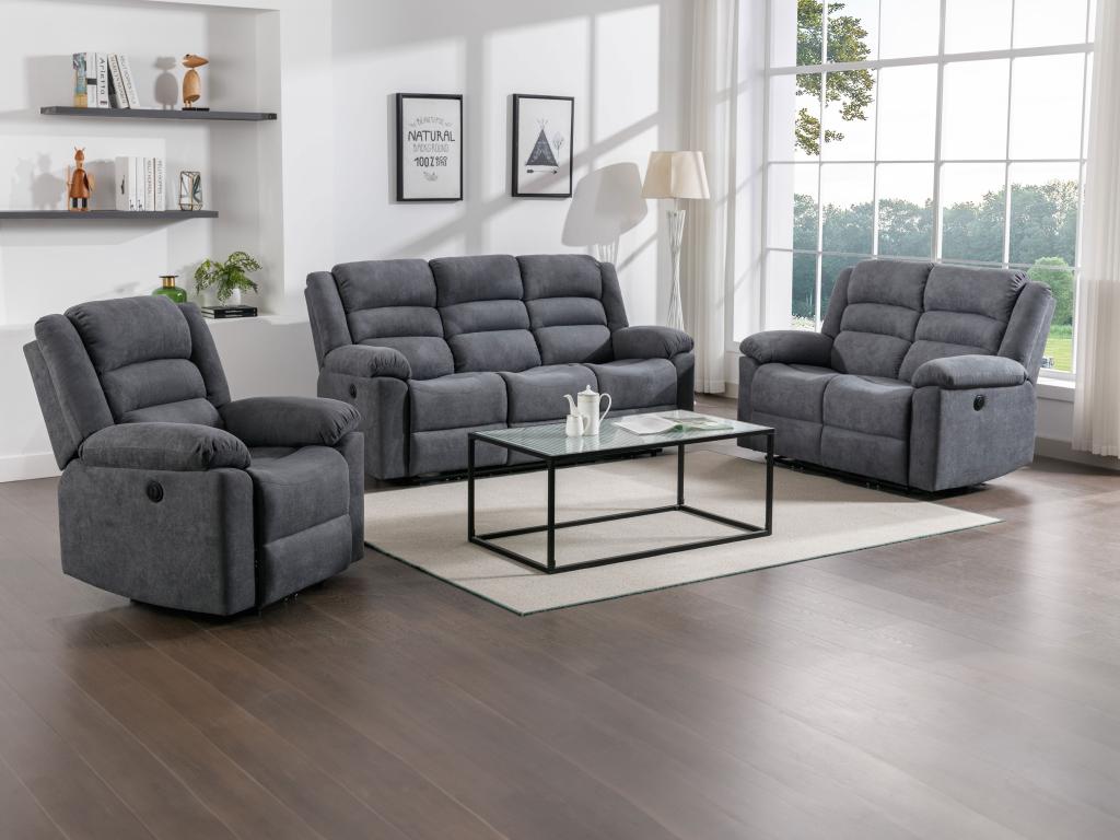 3-Sitzer-Sofa, 2-Sitzer-Sofa & elektrischer Relaxsessel - Grau - Stoff - BU günstig online kaufen