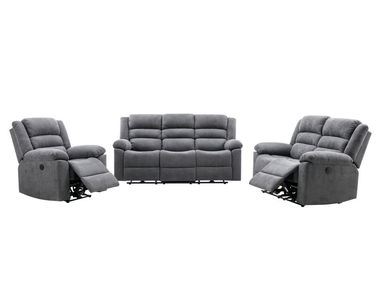 3-Sitzer-Sofa, 2-Sitzer-Sofa & elektrischer Relaxsessel - Grau - Stoff - BU günstig online kaufen