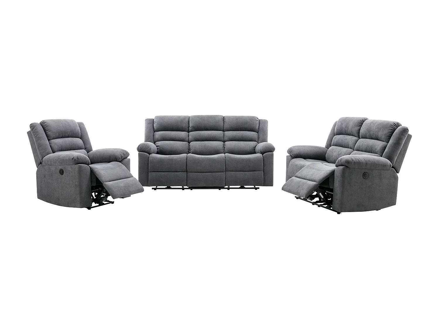 Canapé 3 places, 2 places et fauteuil relax électrique en tissu gris BUROLO