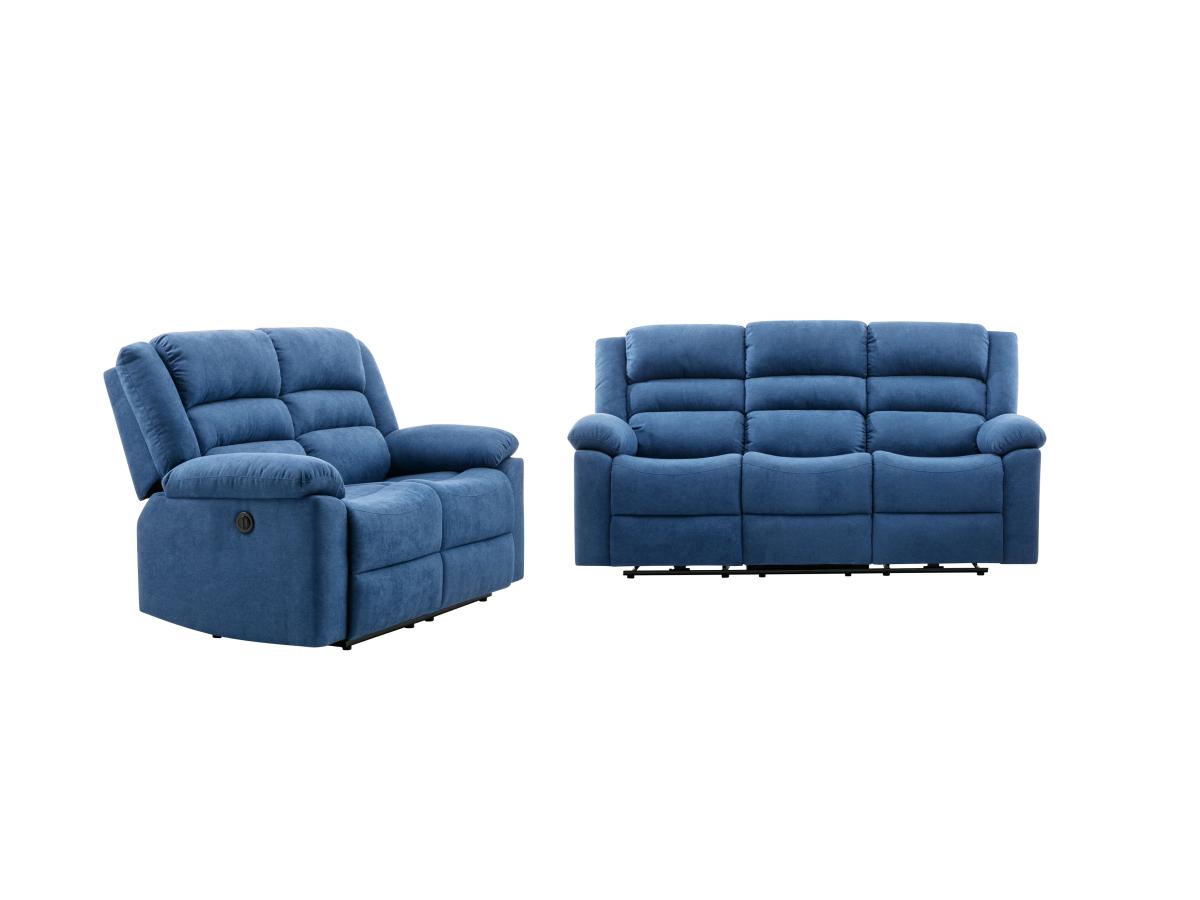 3-Sitzer-Sofa & 2 elektrische Relaxsessel - Blau - Stoff - BUROLO günstig online kaufen