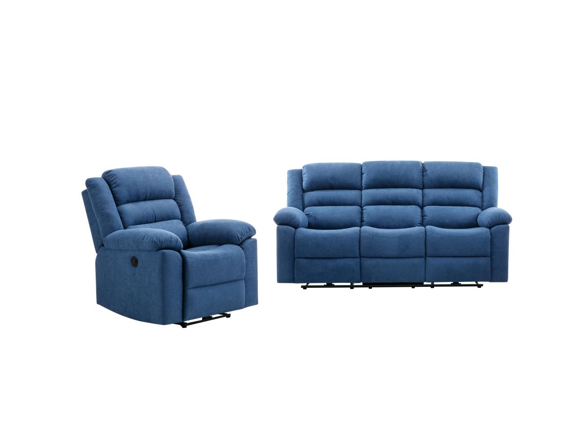 3-Sitzer-Sofa & elektrischer Relaxsessel - Blau - Stoff - BUROLO günstig online kaufen