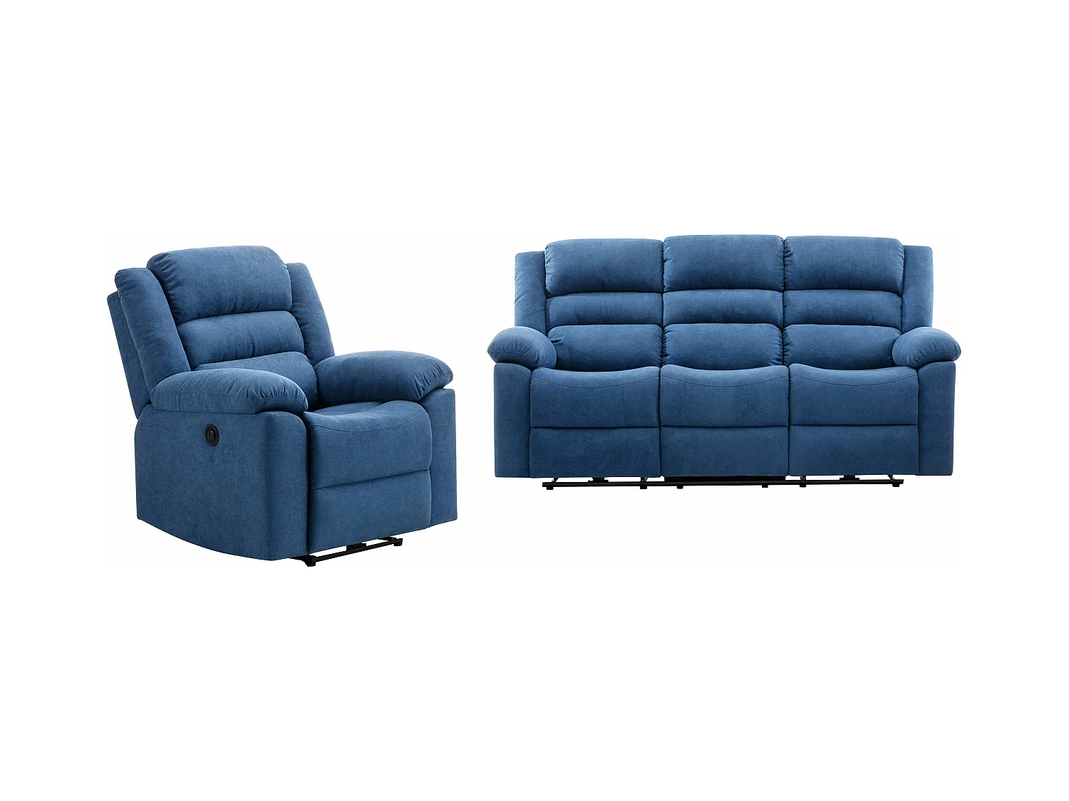 Divano 3 posti e Poltrona relax elettrica in Tessuto Blu - BUROLO