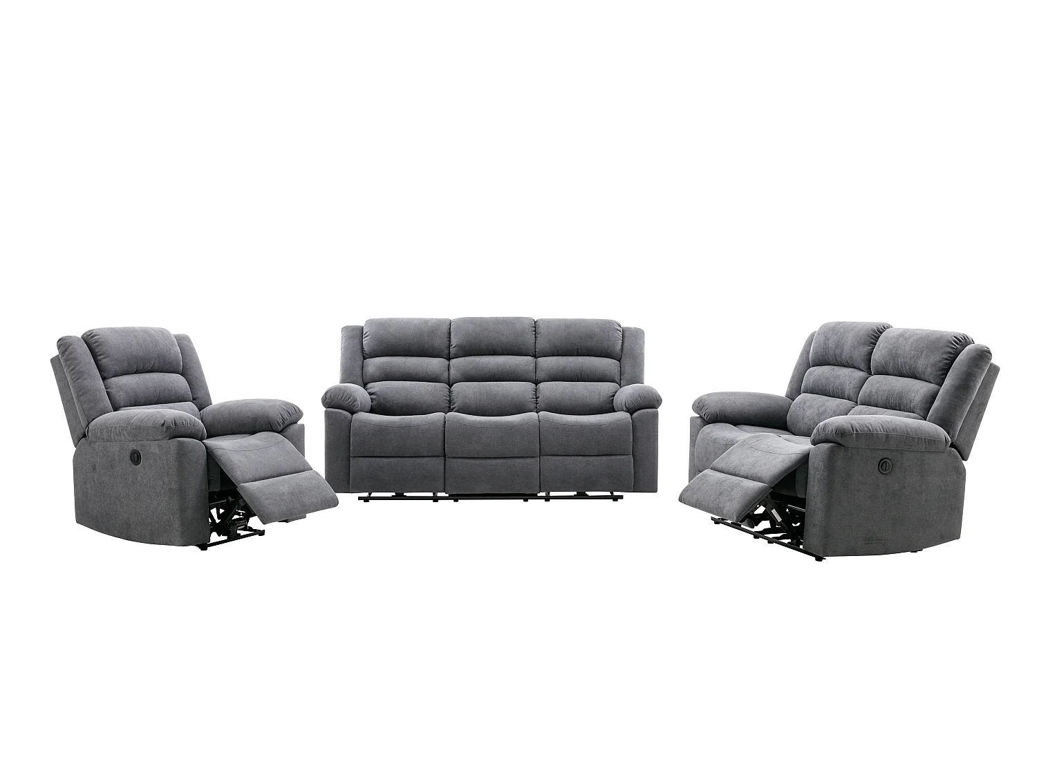 3-personers sofa og lænestol med elektrisk ryg i blåt stof BUROLO