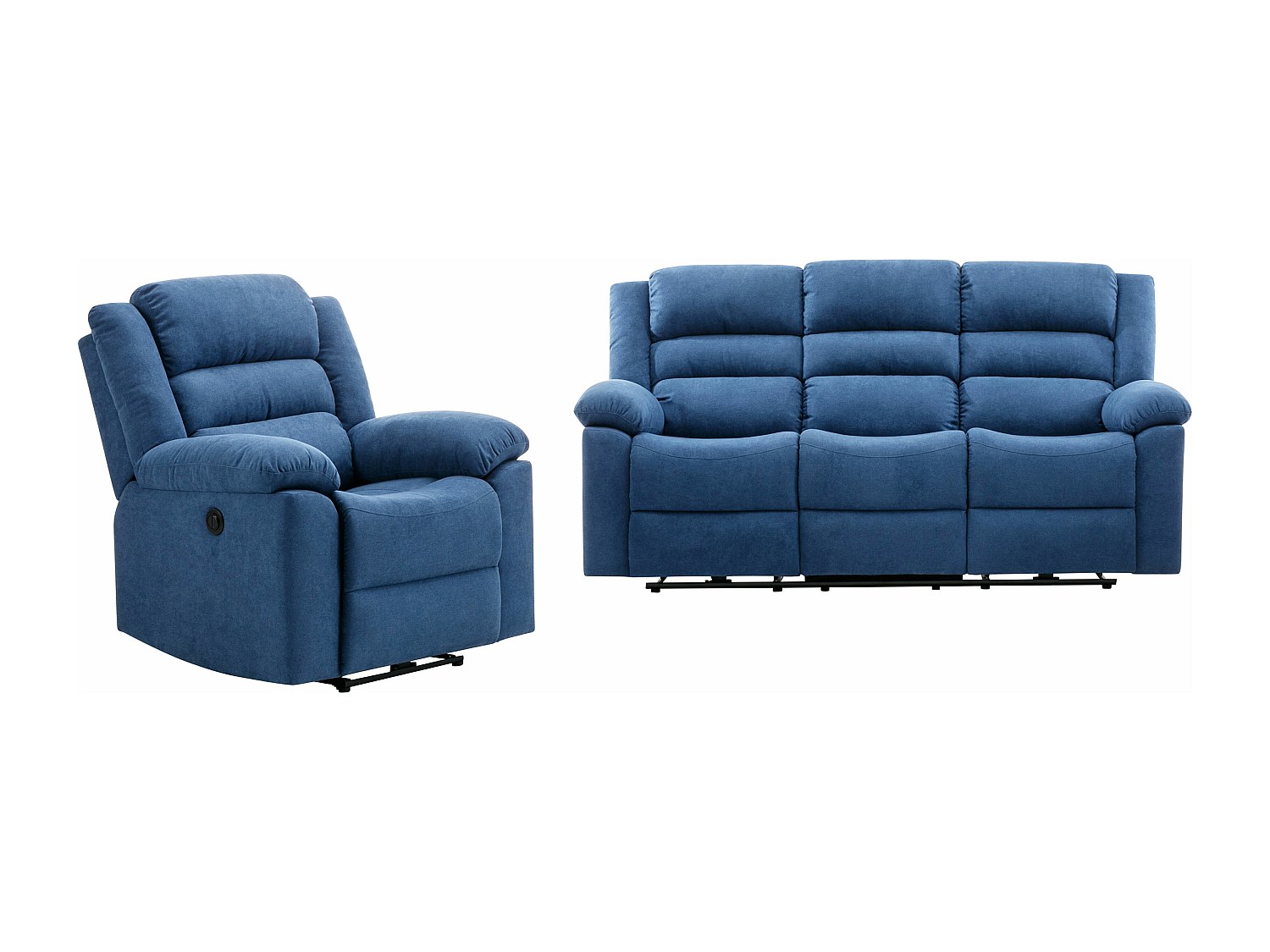 3-Sitzer-Sofa & elektrischer Relaxsessel - Blau - Stoff - BUROLO günstig online kaufen