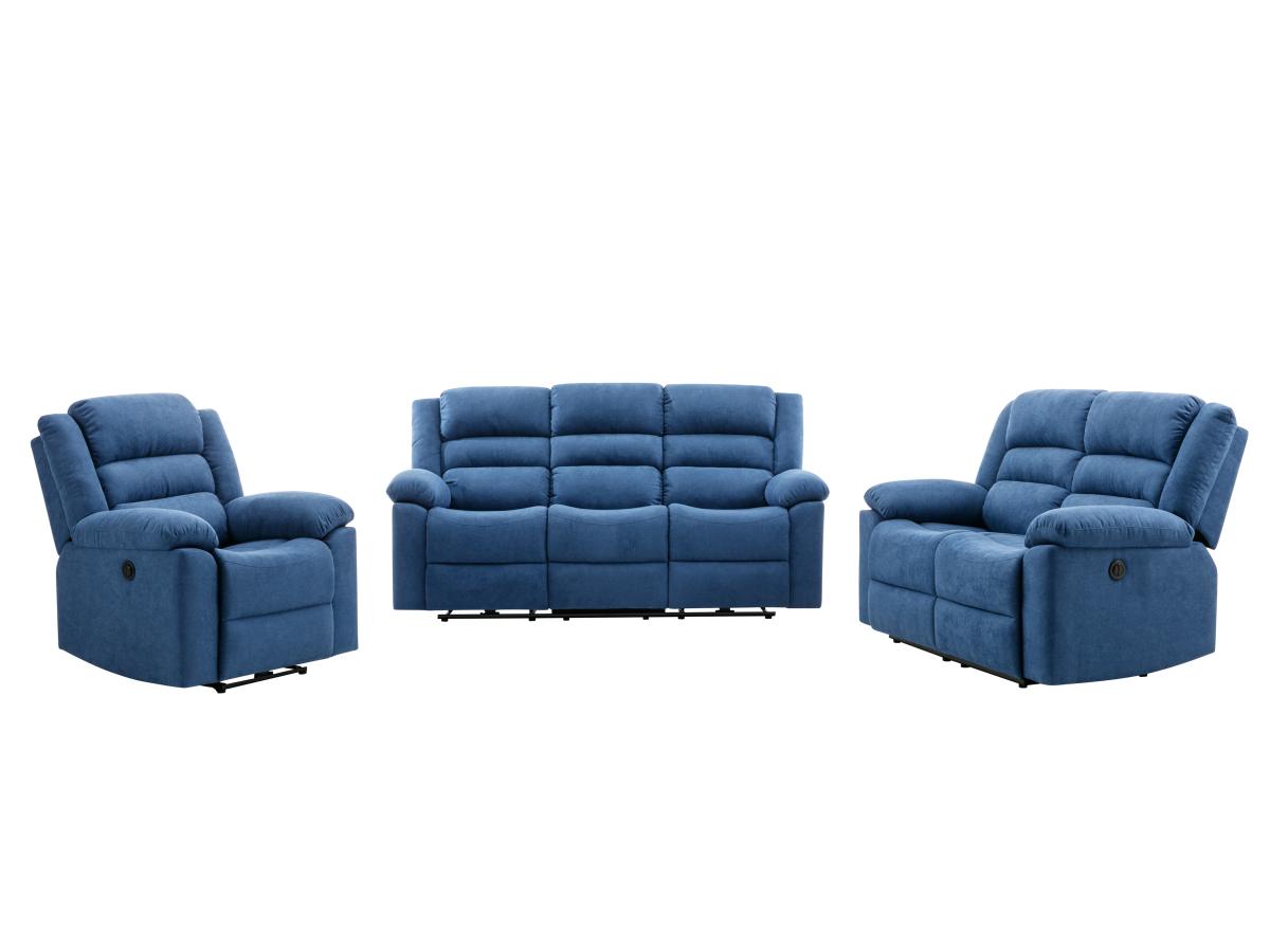 3-Sitzer-Sofa, 2-Sitzer-Sofa & elektrischer Relaxsessel - Blau - Stoff - BU günstig online kaufen