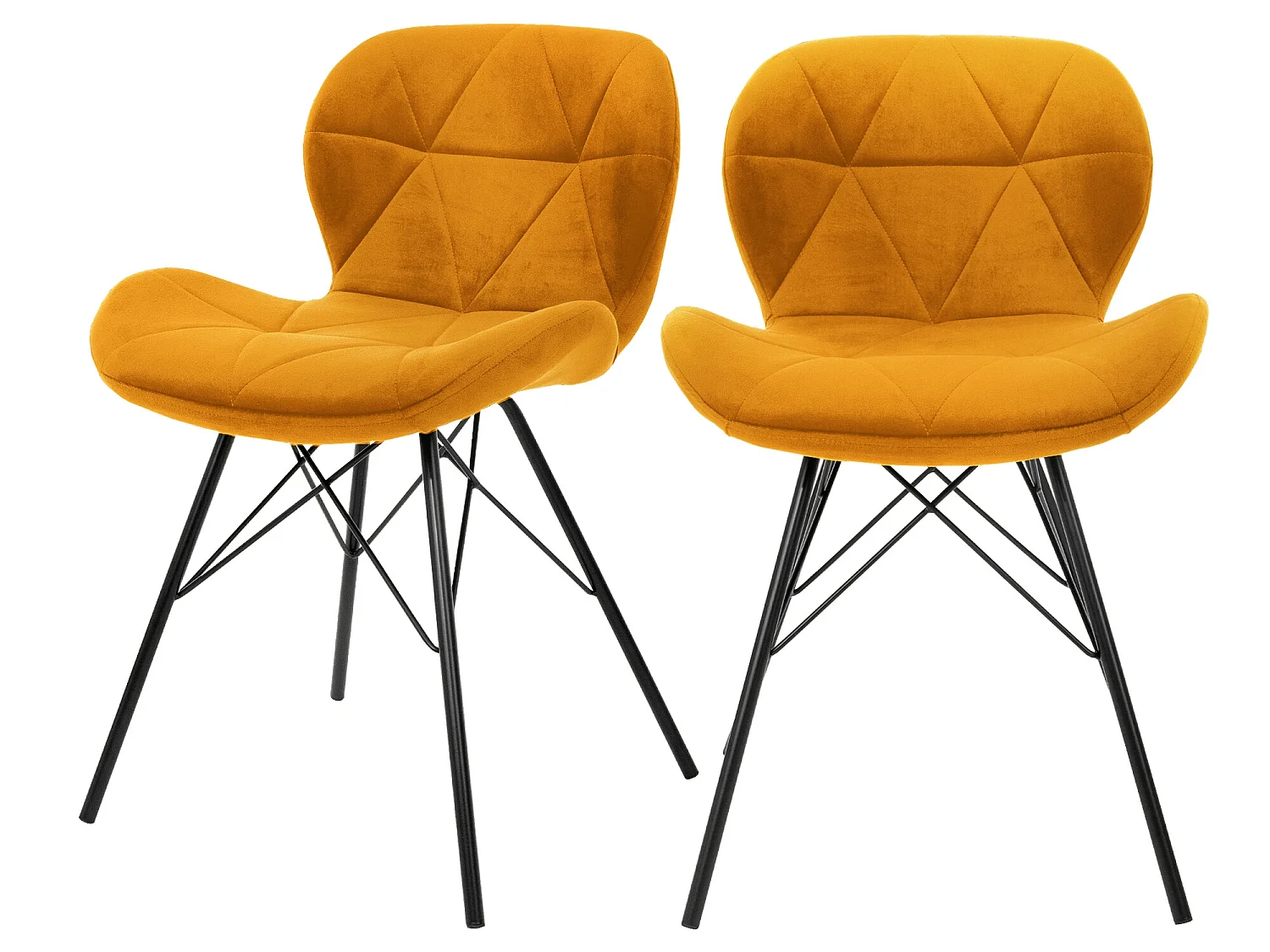 Silla de comedor Juego de 2 Funda de terciopelo amarillo con patas de metal incl. Material de montaje ML-Design