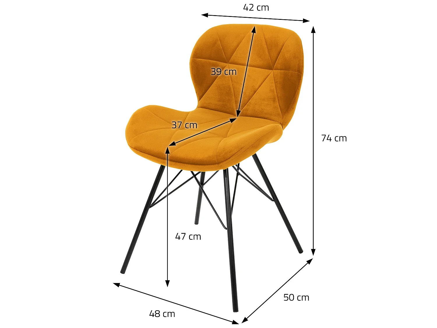 Silla de comedor Juego de 2 Funda de terciopelo amarillo con patas de metal incl. Material de montaje ML-Design