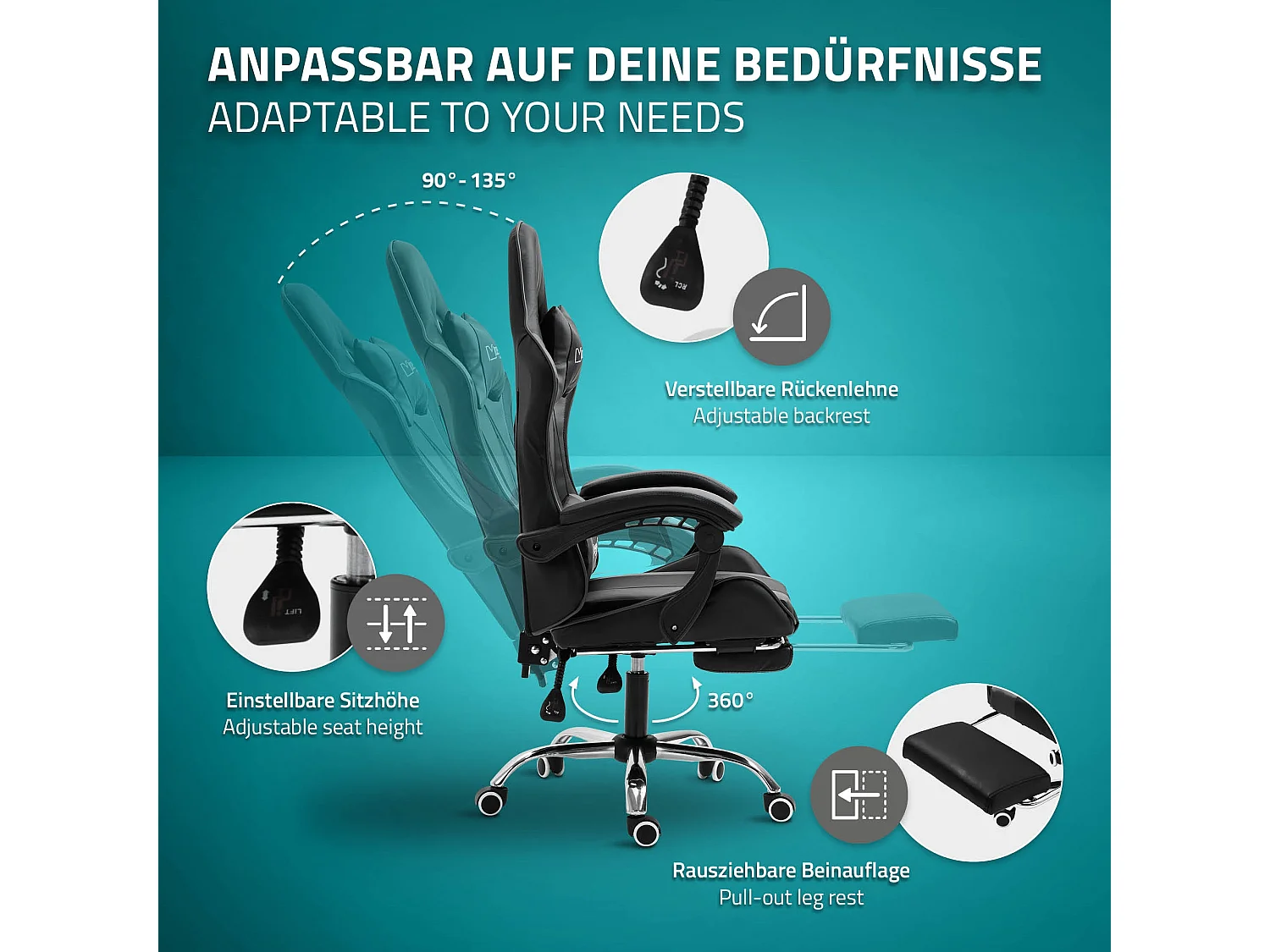 Massage Gaming Chair Chaise de bureau Racing Chaise de bureau Réglable Gaming Ch