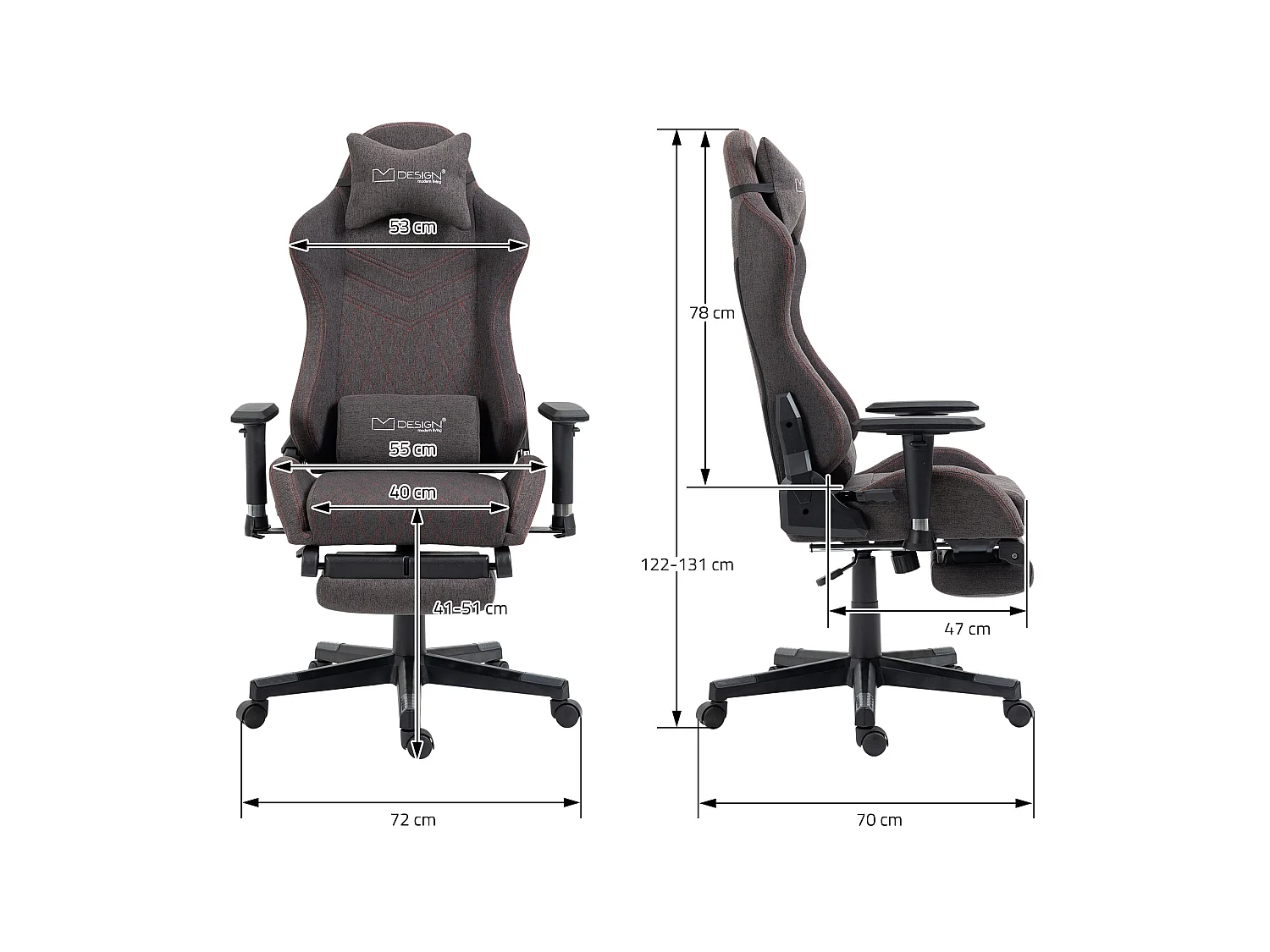 Chaise de gaming chaise de bureau pivotante réglable 122-131cm gris/joints rouge