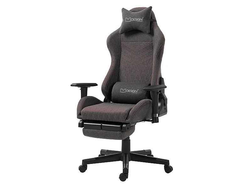 Chaise de gaming chaise de bureau pivotante réglable 122-131cm gris/joints rouge