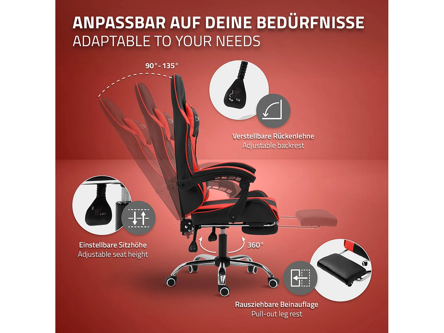 Massage Gaming Chair Chaise de bureau Racing Chaise de bureau Réglable Gaming Ch