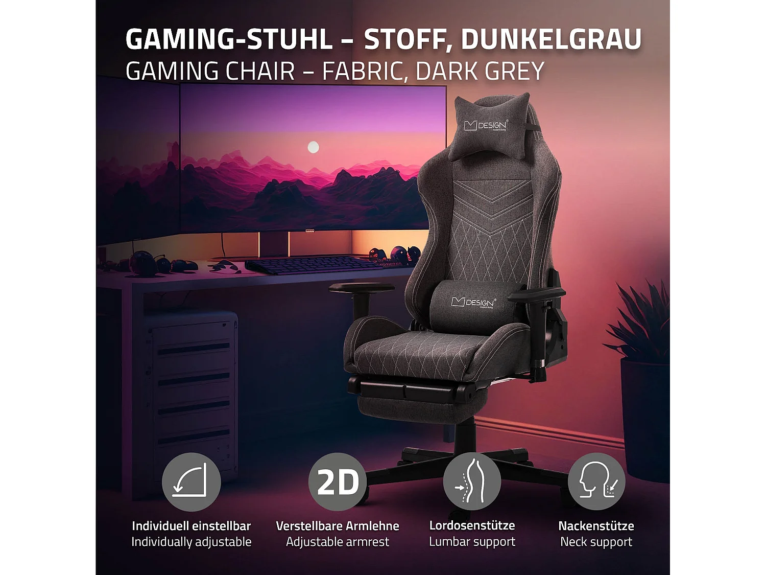 Chaise de gaming chaise de bureau pivotante réglable 122-131cm gris/joints blanc