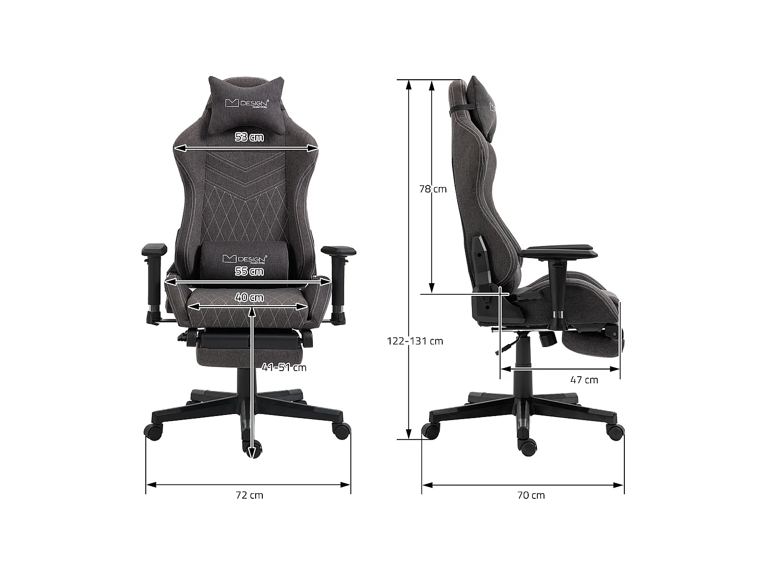 Chaise de gaming chaise de bureau pivotante réglable 122-131cm gris/joints blanc