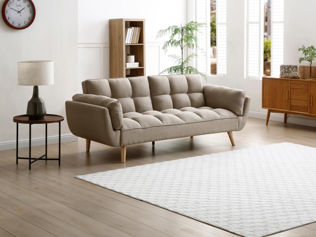 Schlafsofa Klappsofa 3-Sitzer - Stoff - Beige - LOELINE günstig online kaufen