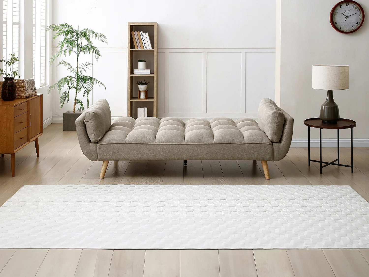 Slaapbank/zitbank met 3 plaatsen in beige stof LOELINE