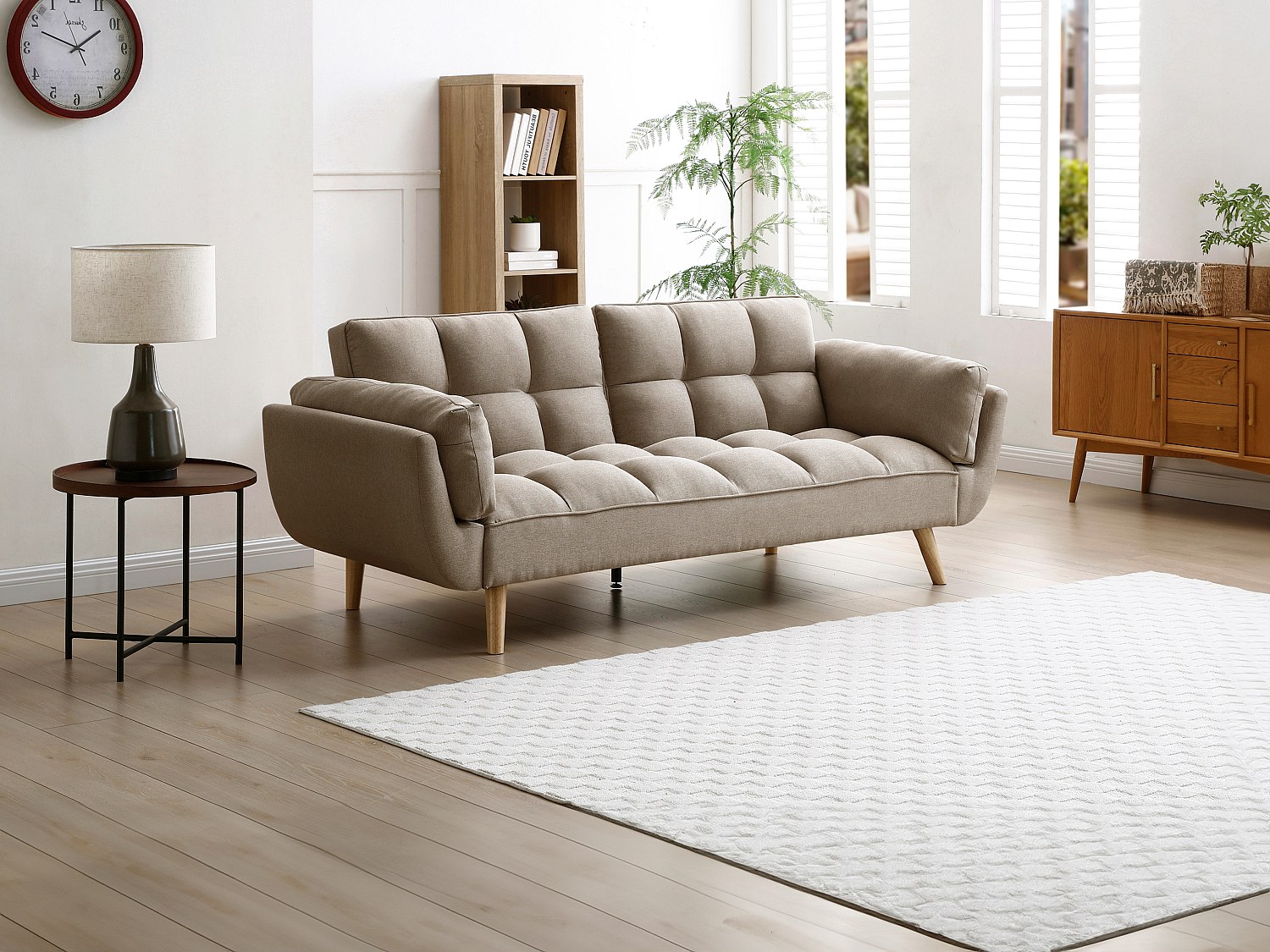 Vente-unique Schlafsofa Klappsofa 3-Sitzer - Stoff - Beige - Loeline