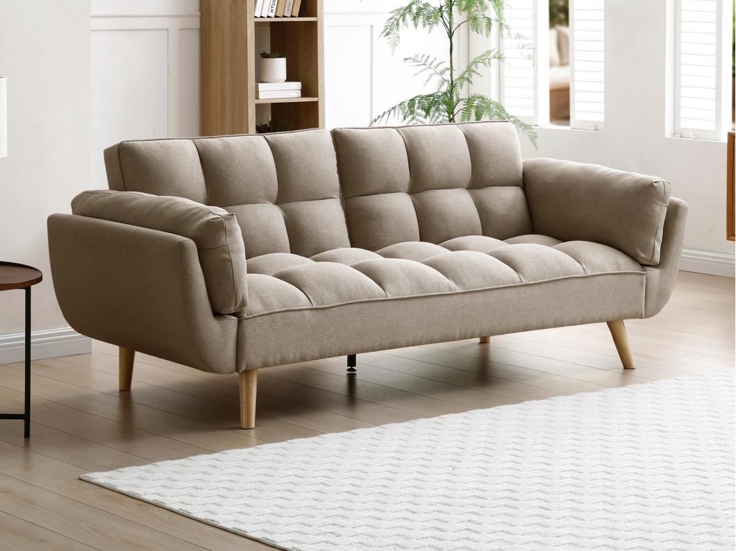 Canapé 3 places convertible clic-clac en tissu beige LOELINE