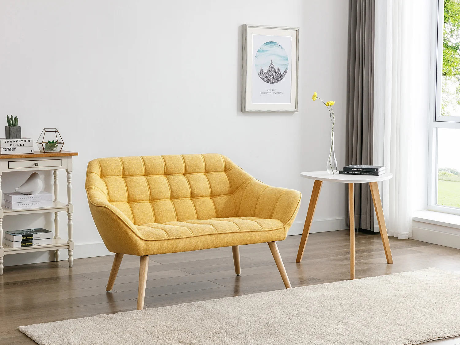 Sofá de 2 plazas de tela amarillo mostaza CASERTA