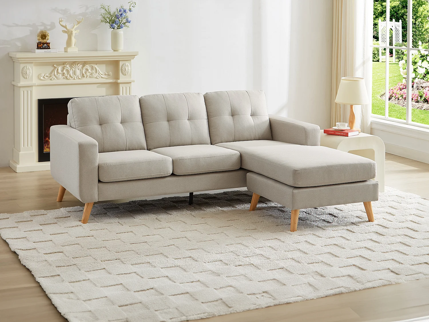 Ecksofa - Ecke wechselbar - Stoff - Beige - BARTOLOME