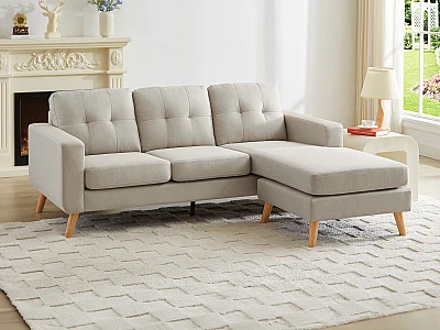 Ecksofa - Ecke wechselbar - Stoff - Beige - BARTOLOME