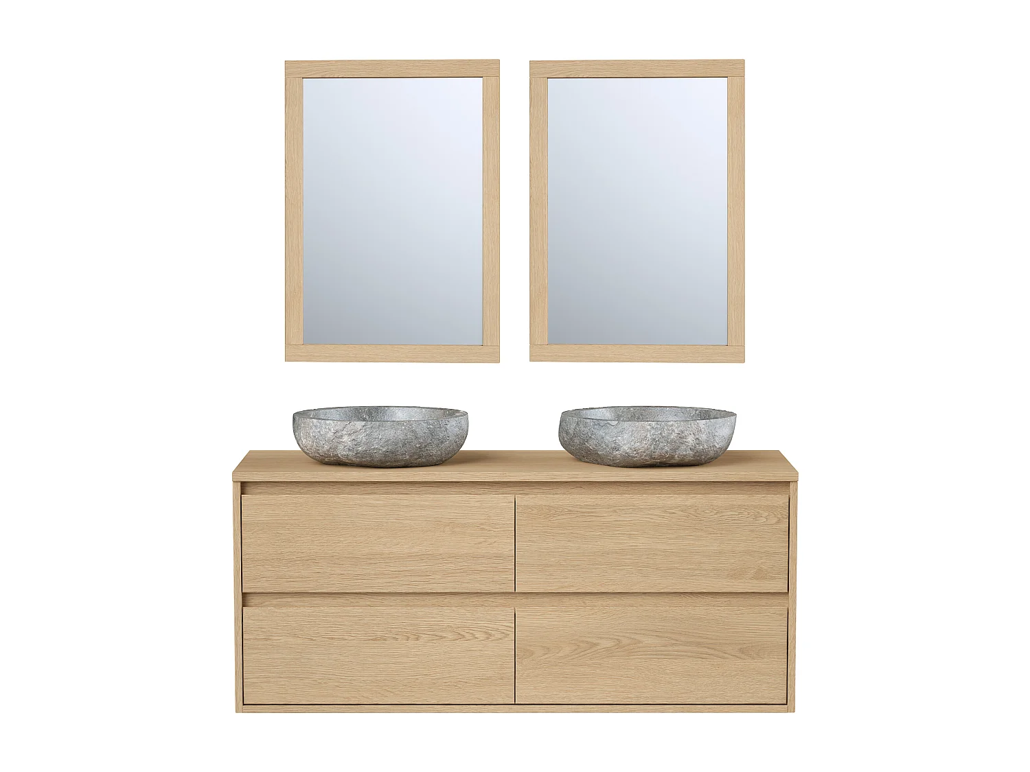 Badkamermeubel met dubbele wastafel van steen met spiegel - Eikenfineer - 120 cm - MILIPAM