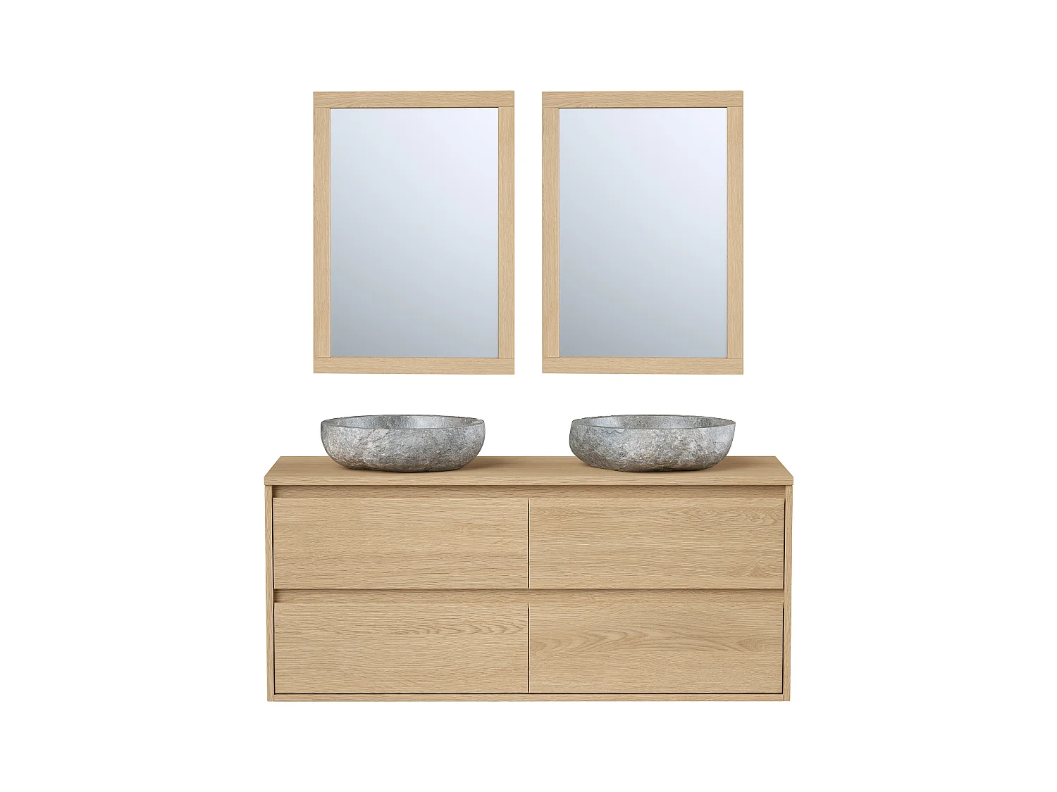 Badkamermeubel met dubbele wastafel van steen met spiegel - Eikenfineer - 120 cm - MILIPAM
