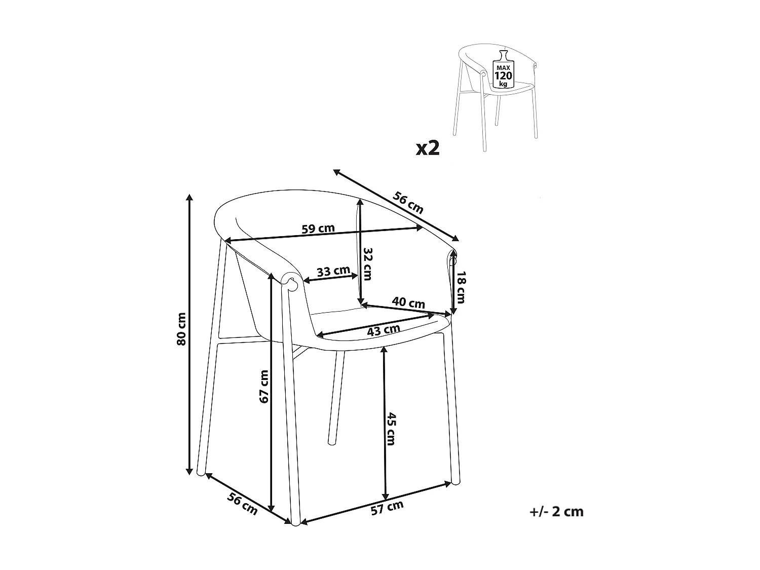Set van 2 eetkamerstoelen AMES Oranje