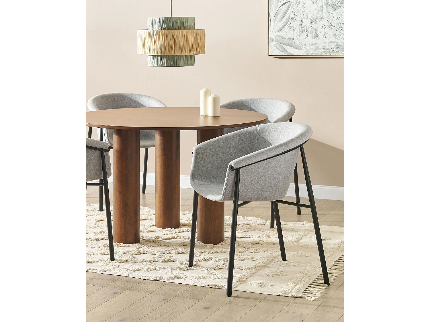 Esszimmerstuhl 2er Set Stoffbezug grau mit Metallbeinen schwarz modern Ames