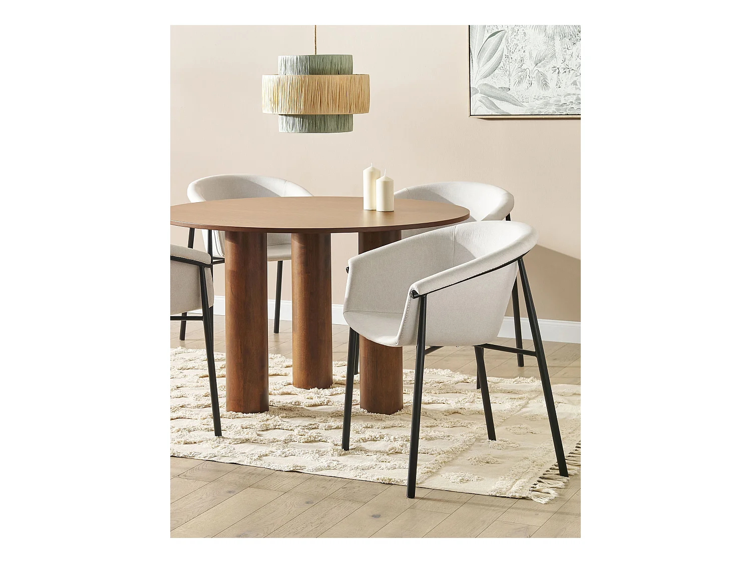 Esszimmerstuhl 2er Set Stoffbezug beige mit Metallbeinen schwarz modern Ames