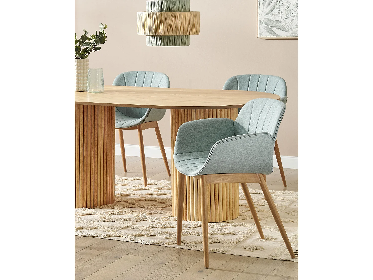 Esszimmerstuhl 2er Set Stoffbezug grün mit Armlehnen Metallbeinen Retro Alice