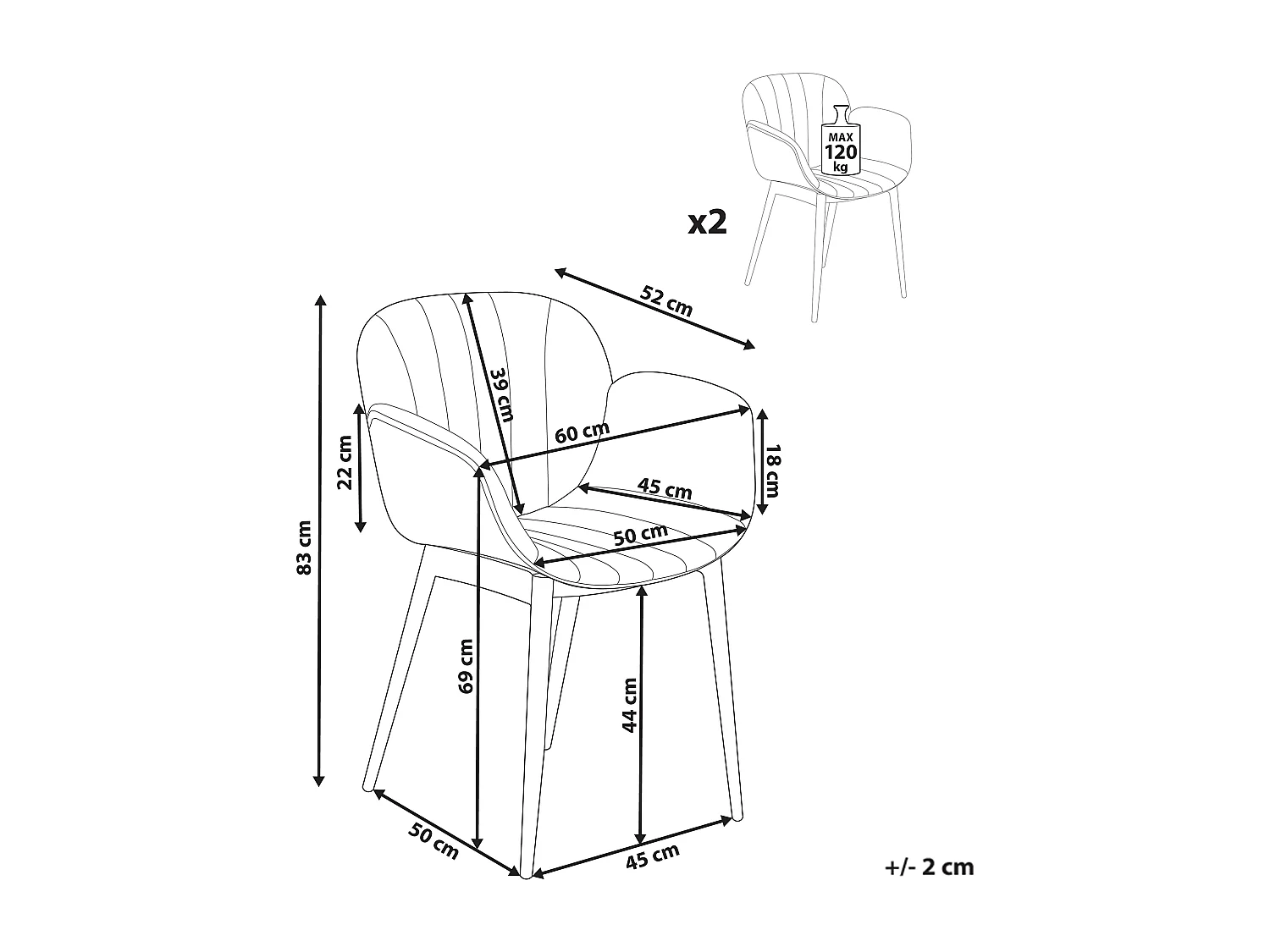 Set van 2 eetkamerstoelen ALICE Mintgroen