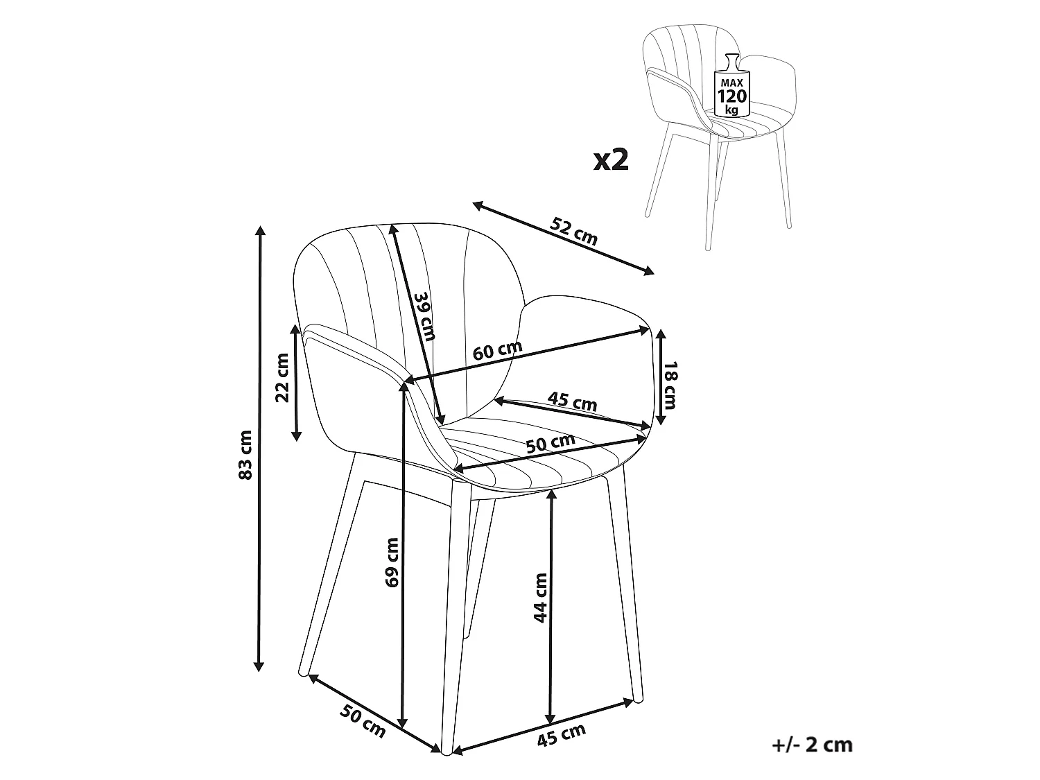 Set van 2 eetkamerstoelen ALICE Mintgroen