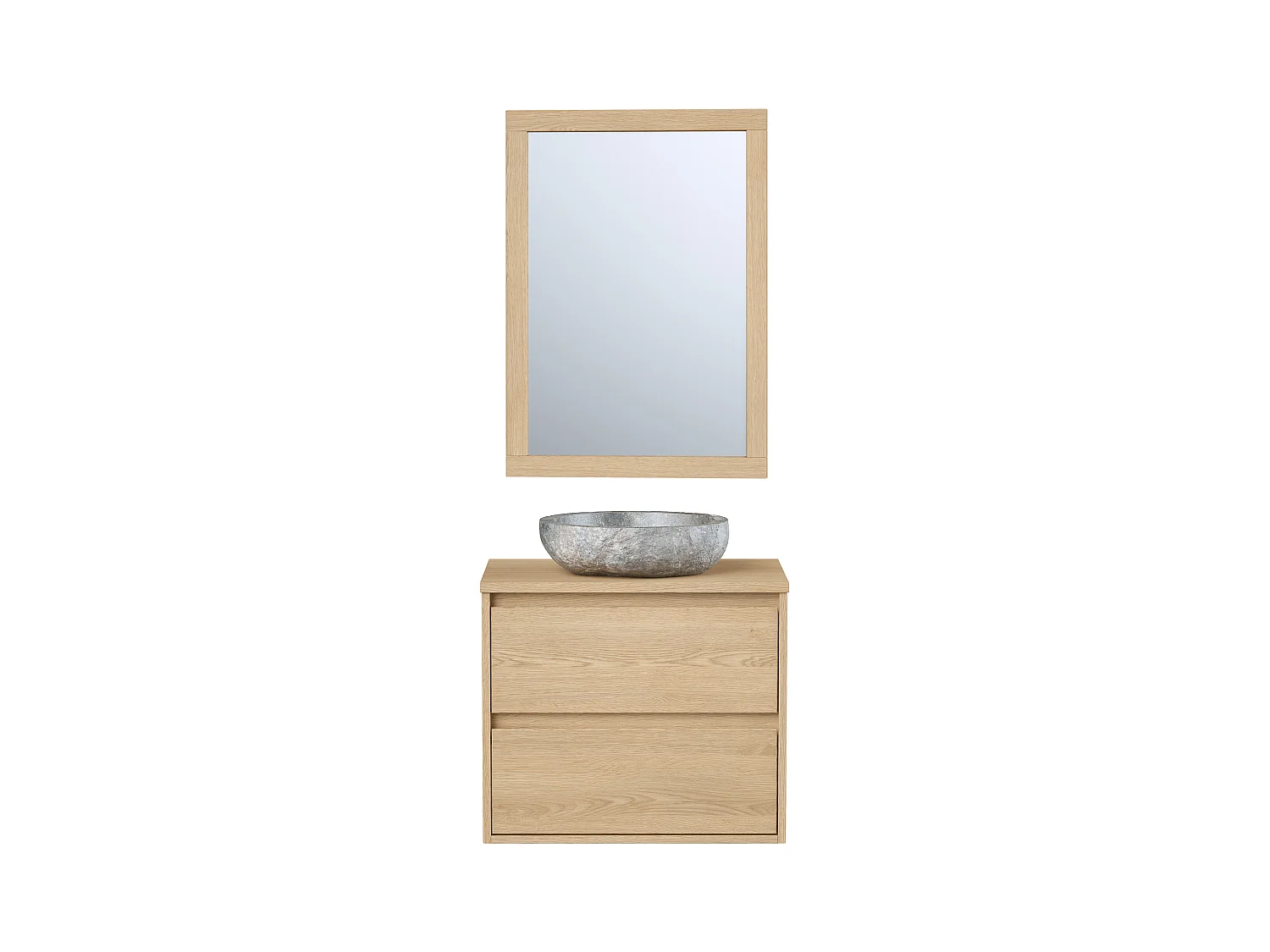 Mobile bagno 60 cm con lavabo da appoggio in Pietra e specchio Rivestimento Rovere - MILIPAM
