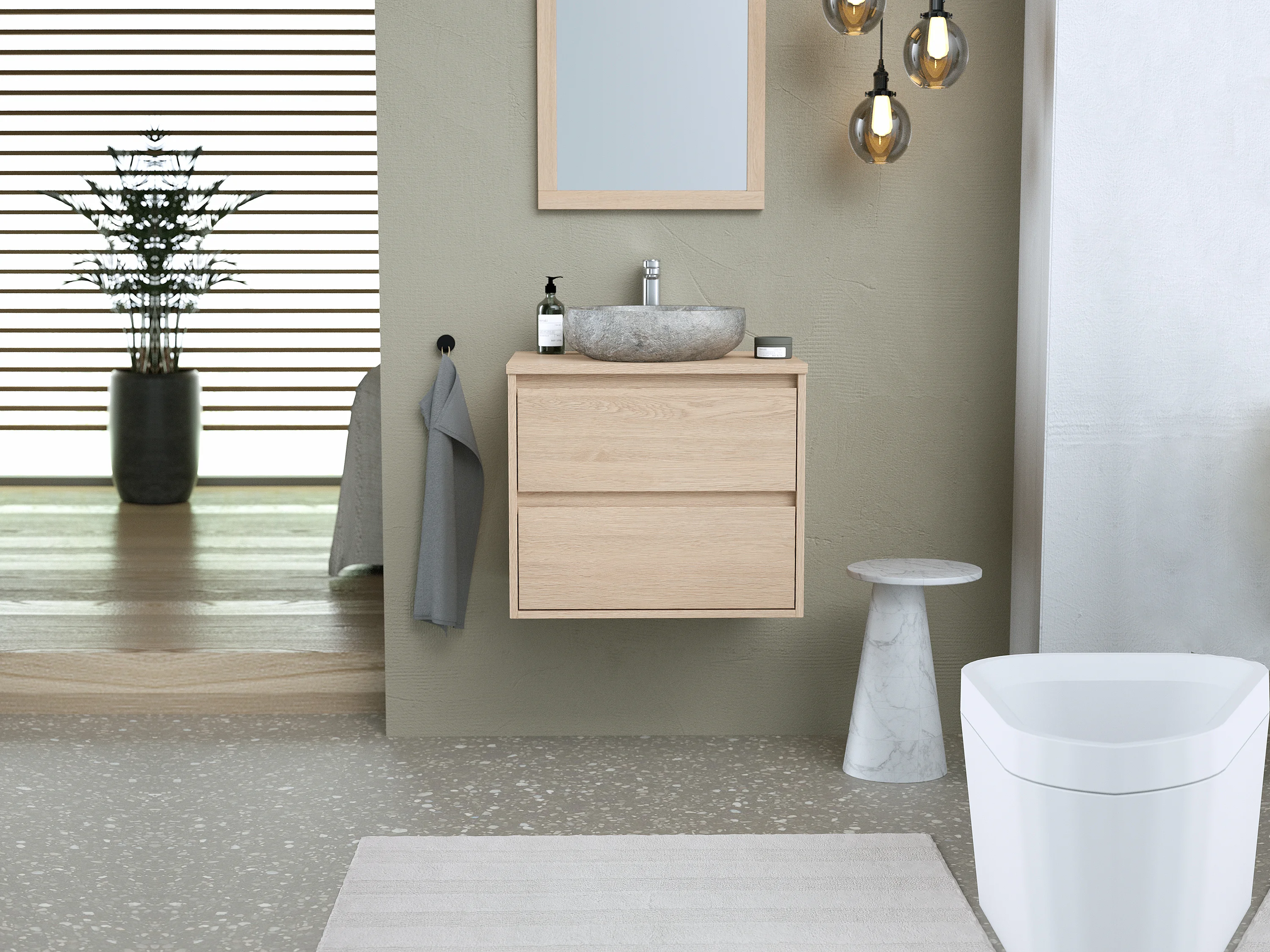 Mobile Bagno Toscana 60cm Bianco E Rovere Cambrian – Con Cassetto A Chiusura Lenta, Ante E Piedi – Stile Vintage