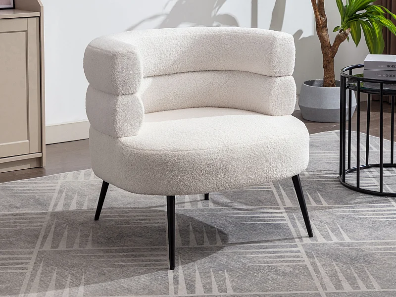Fauteuil en tissu bouclette blanc CAMEDO