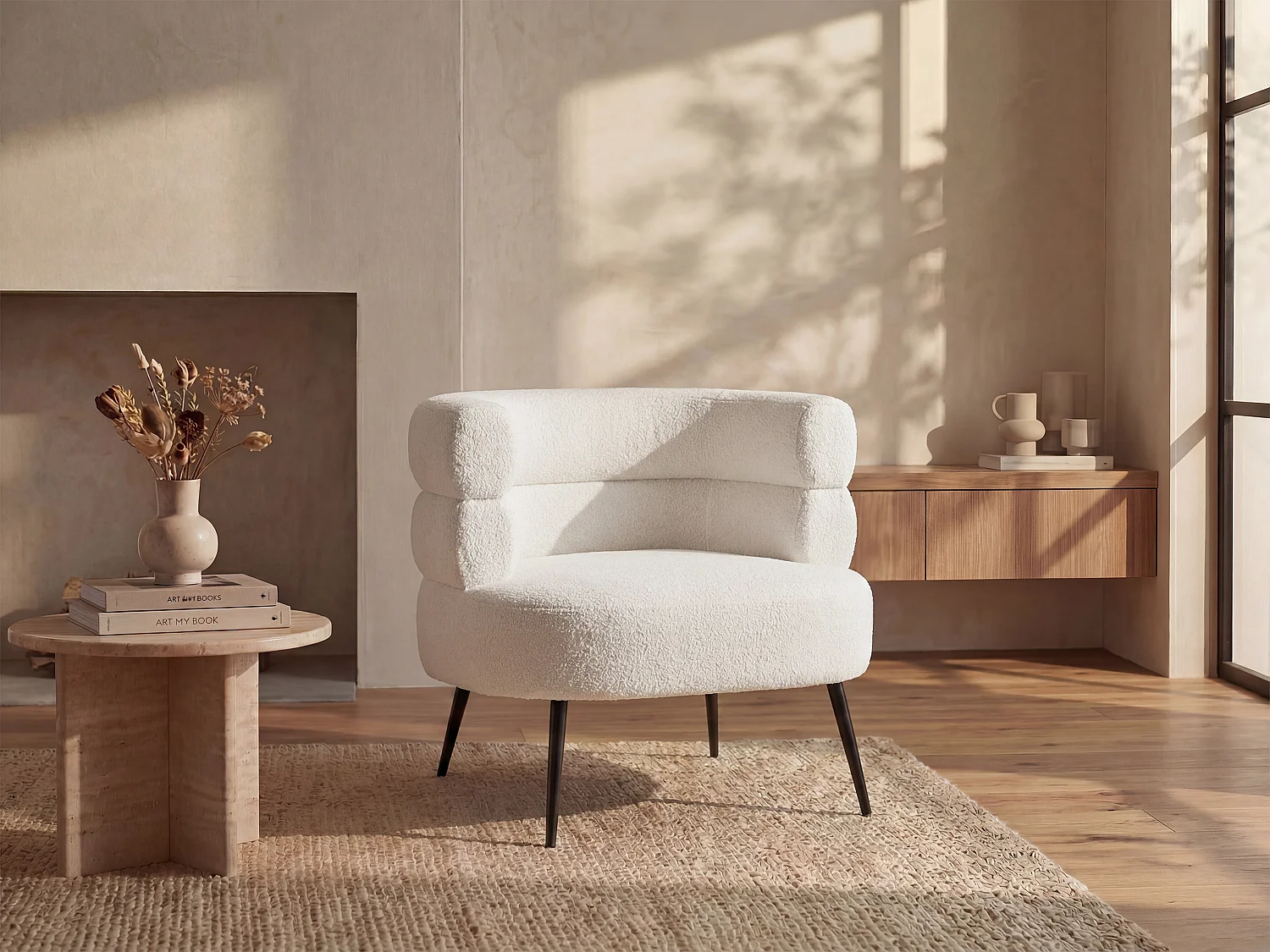 Fauteuil en tissu bouclette blanc CAMEDO