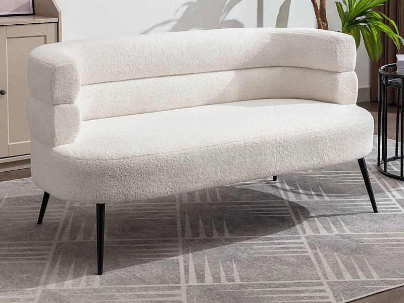 Canapé 2 places en tissu bouclette blanc CAMEDO