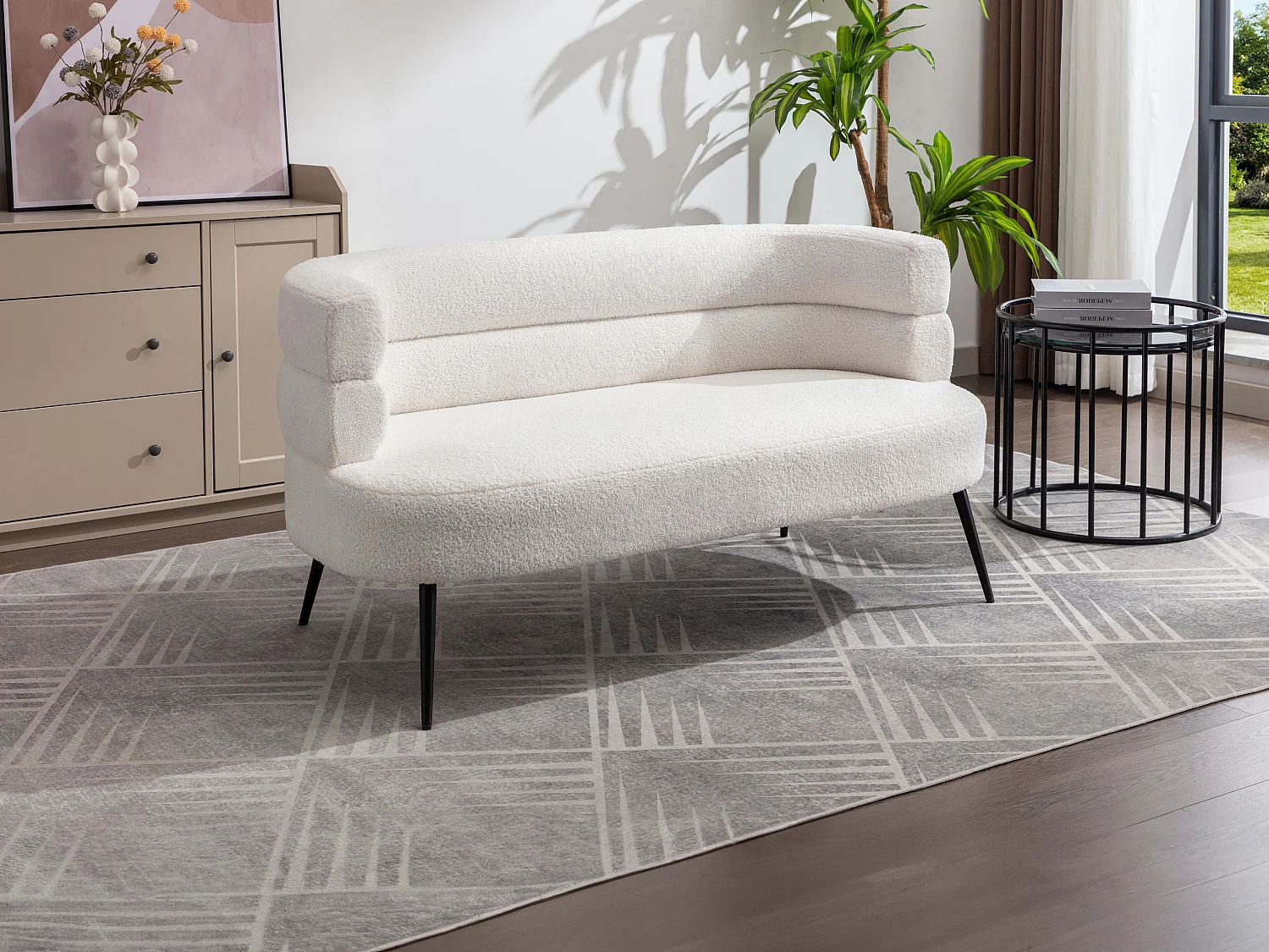 Sofá de 2 lugares tecido bouclé branco - CAMEDO