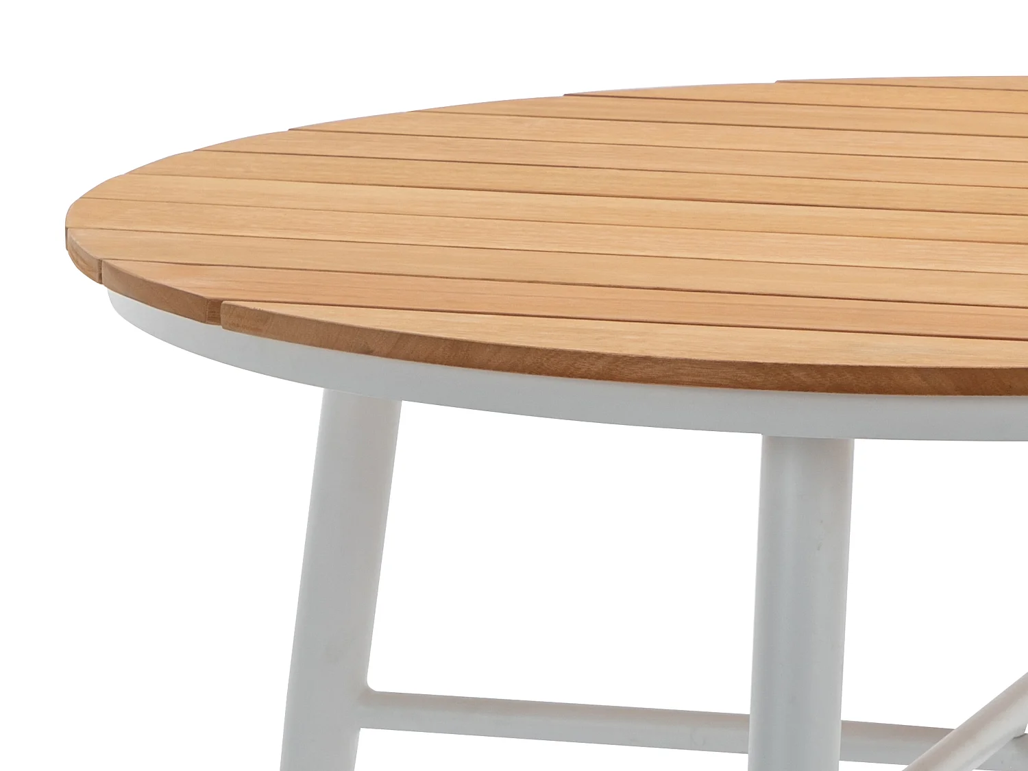 Zestaw mebli ogrodowych jadalnianych z drewna i aluminium: stół o śr. 110 cm i 4 fotele - Biały i naturalny jasny - MIAMI marki MYLIA