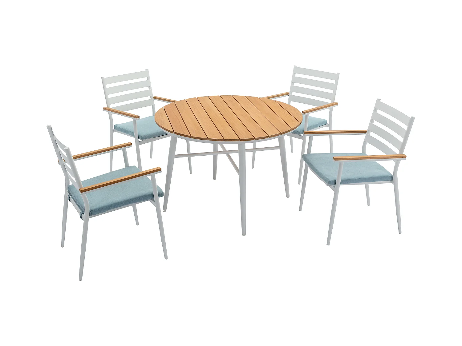 Salle à manger de jardin en bois et aluminium : une table D.110 cm et 4 fauteuils - Blanc et naturel clair - MIAMI de MYLIA