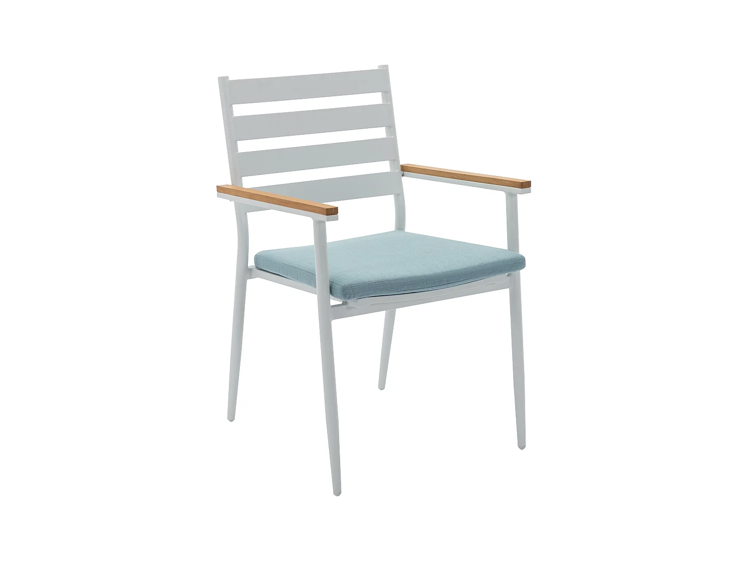 Salle à manger de jardin en bois et aluminium : une table D.110 cm et 4 fauteuils - Blanc et naturel clair - MIAMI de MYLIA