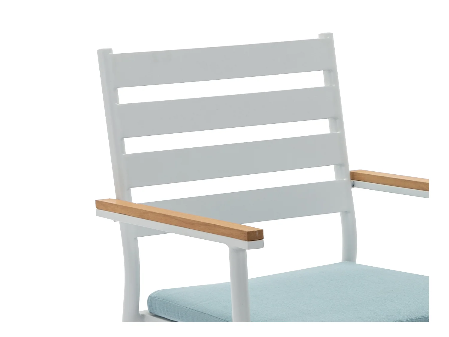 Salle à manger de jardin en bois et aluminium : une table D.110 cm et 4 fauteuils - Blanc et naturel clair - MIAMI de MYLIA